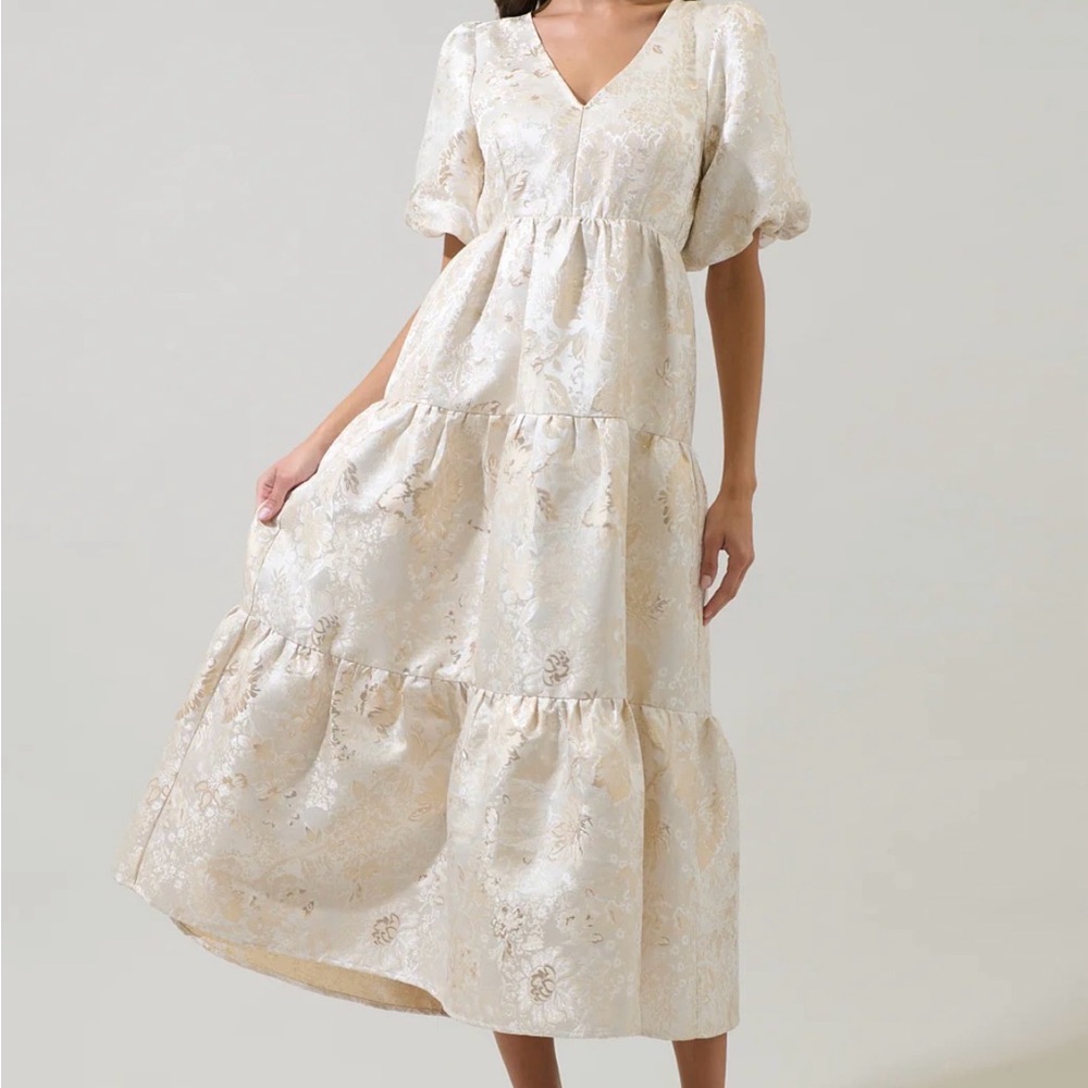 Sugarlips Cream Floral Midi Dress